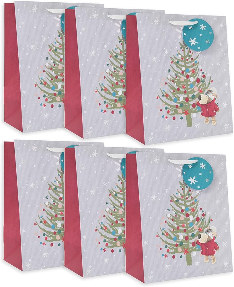 Boofle Multipack of 6 Large Gift Bags For Christmas