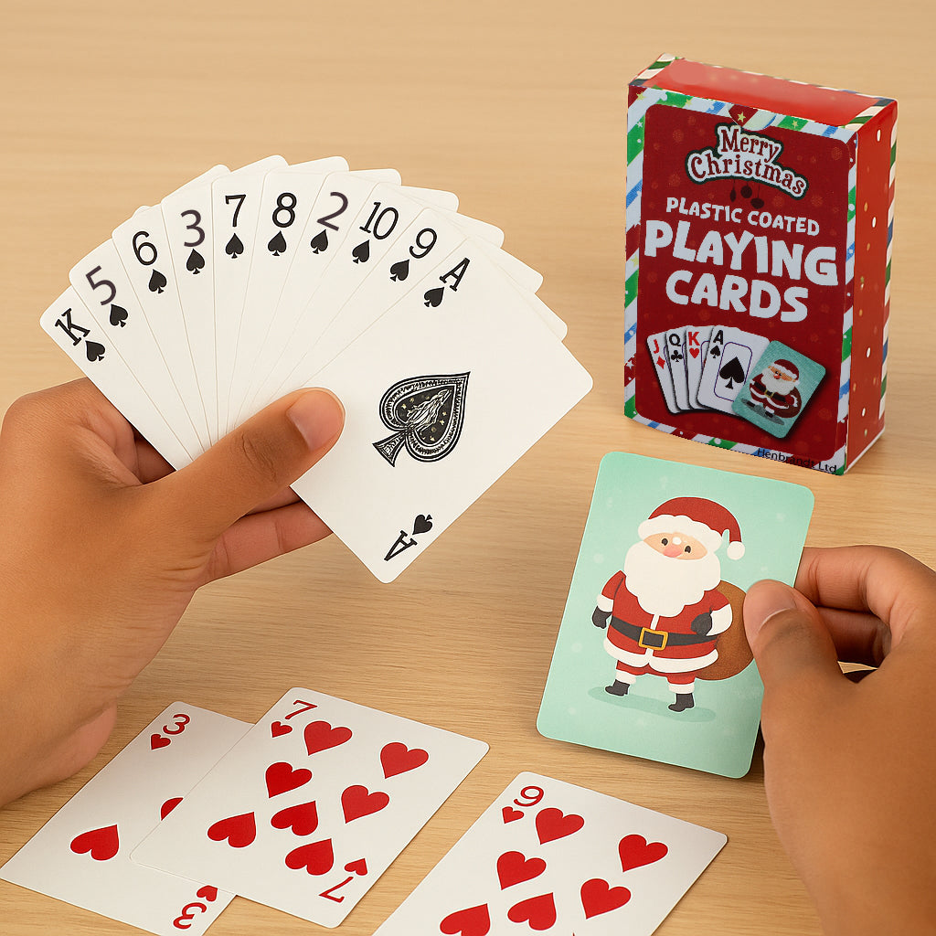 Pack of 12 Plastic Coated Christmas Playing Cards (9cm x 6cm) - Family Game Nights, Parties & Xmas Stocking Fillers