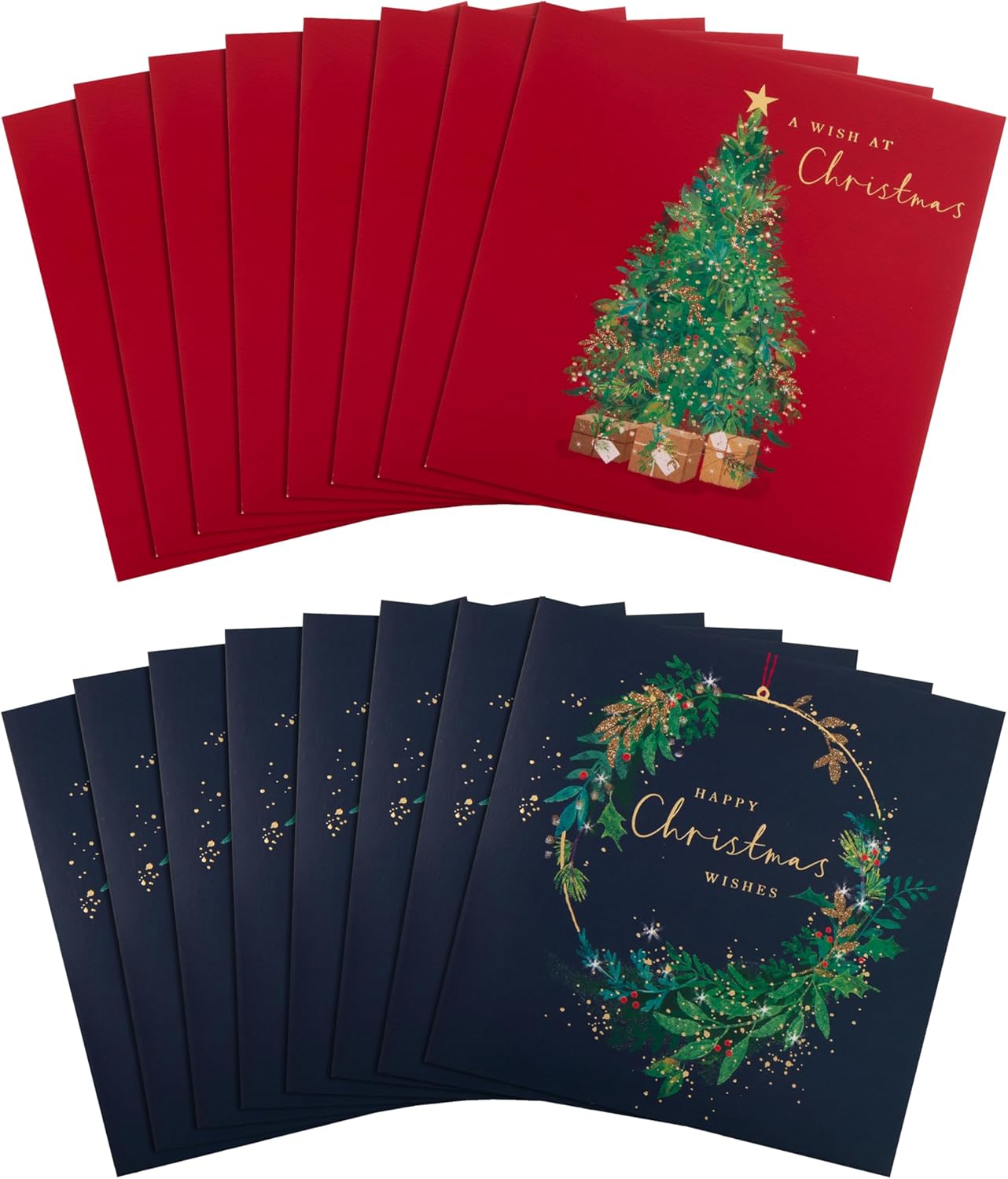 Xmas Tree & Wreath Pack of 16, 2 Designs Multipack Charity Christmas Cards